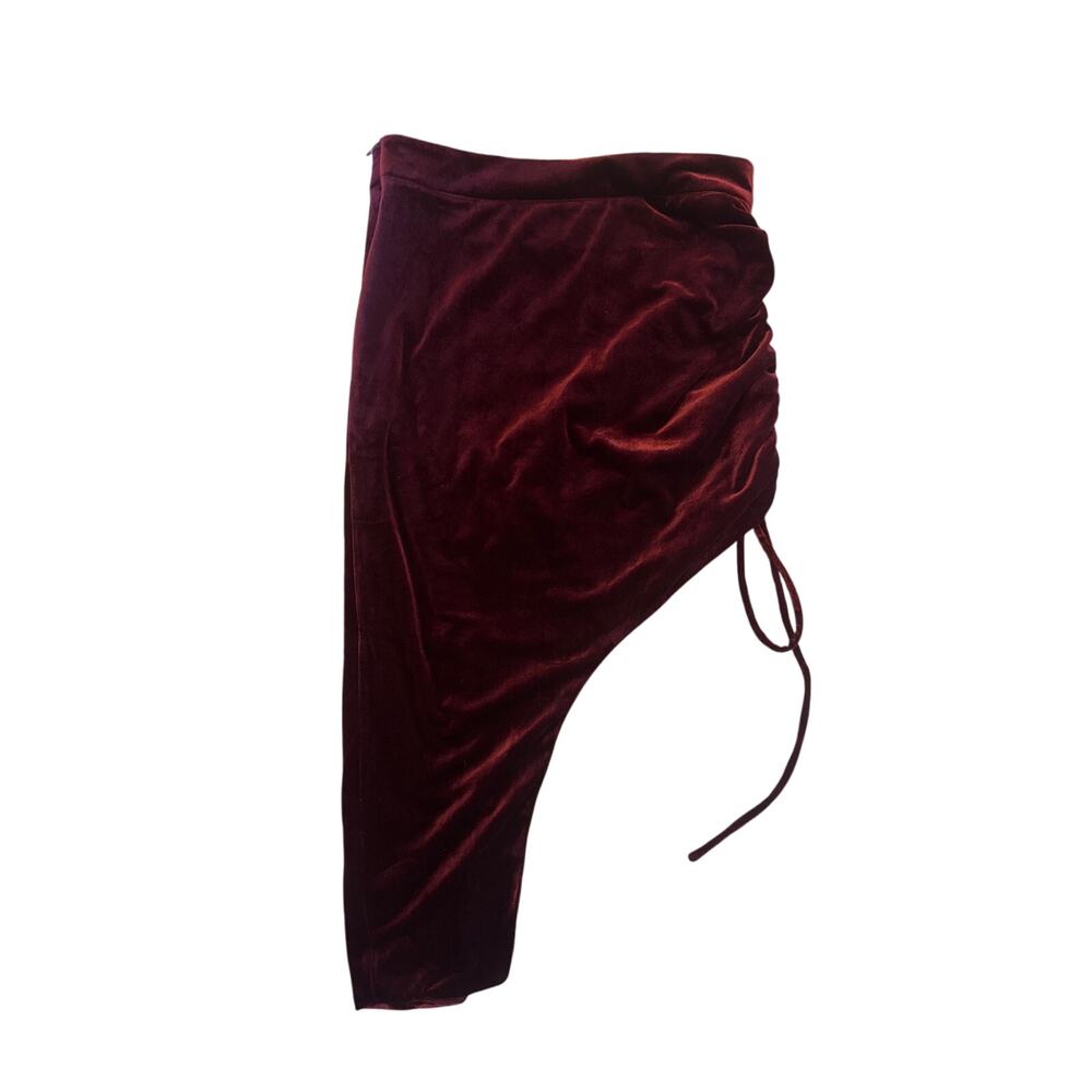 Women M Lulu's Lulus Red Crushed Velvet Skirt Asymmetrical Ruched Cinch Tie